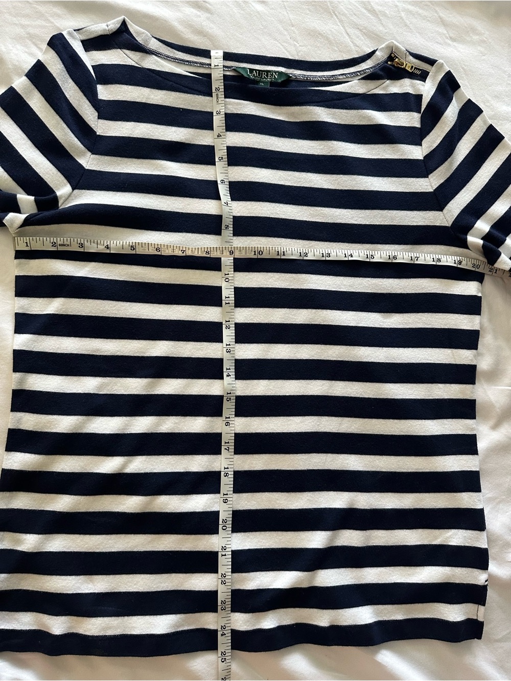 Lauren Ralph Lauren Navy and White Striped Short Sleeve Boatneck Top - Picture 4 of 5